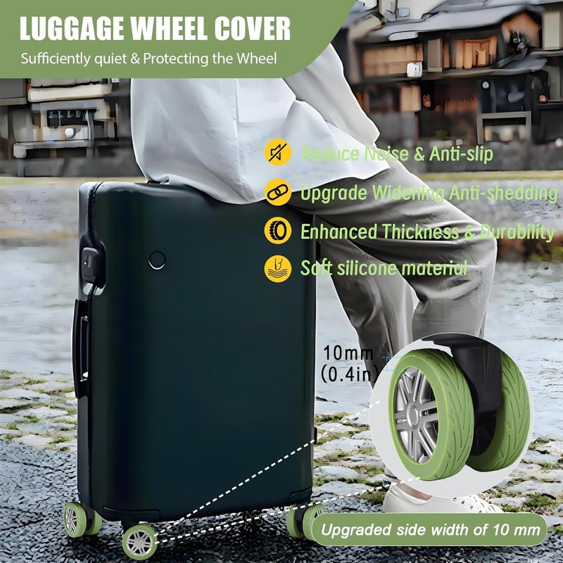 KOVNGE Upgrade Luggage Wheel Covers, 8pcs Suitcases Wheel Protector,Wear-Resistant, Anti-Noise, Silicone Protectors For 2-2.4"Luggage Spinner,Accessories for Travel(Green) - Image 3